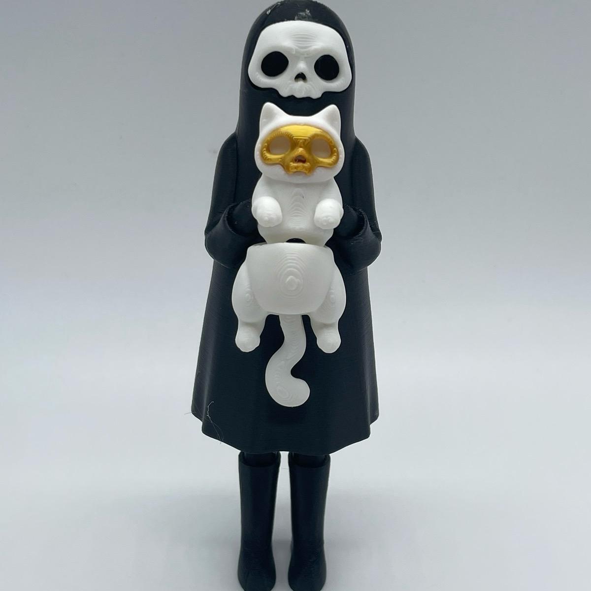 Little Dark and Her Cat 3D Printed Home Decor Spooky Ghost Skeleton Halloween