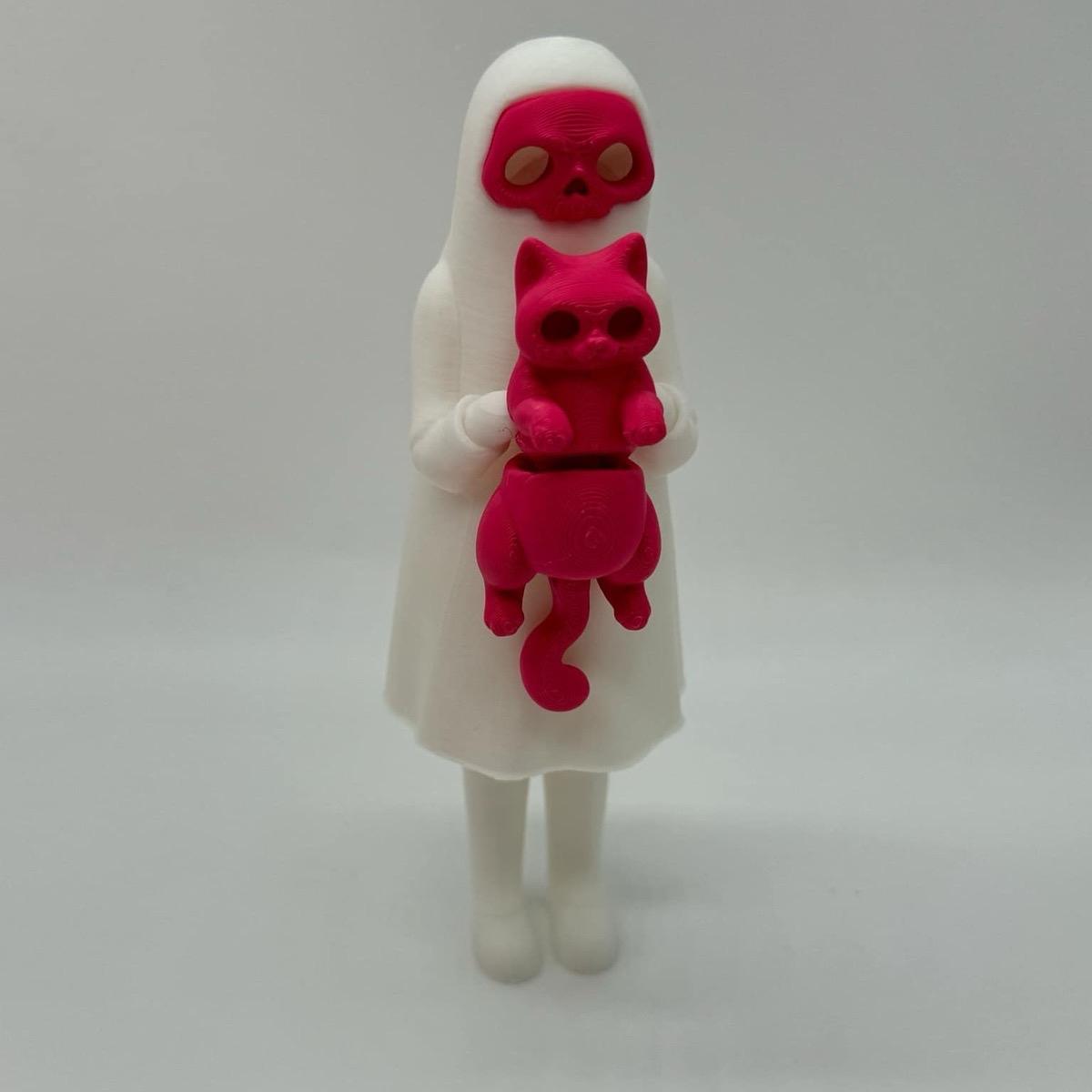 Little Dark and Her Cat 3D Printed Home Decor Spooky Ghost Skeleton Halloween