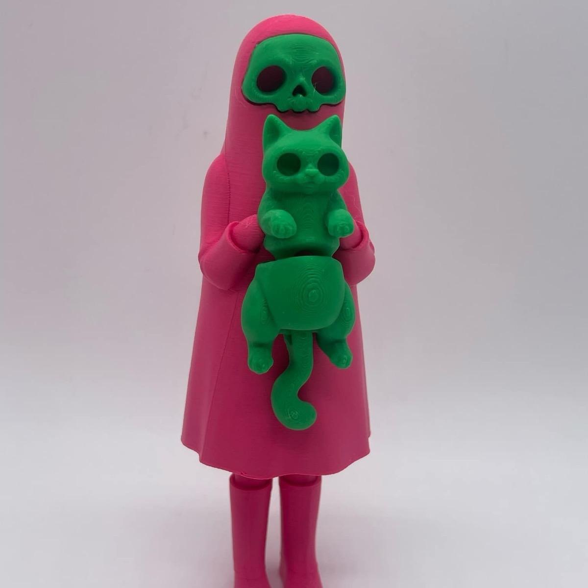 Little Dark and Her Cat 3D Printed Home Decor Spooky Ghost Skeleton Halloween